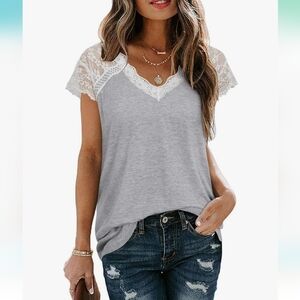 Ouges Heather Gray & Lace Top - Women's Size Small